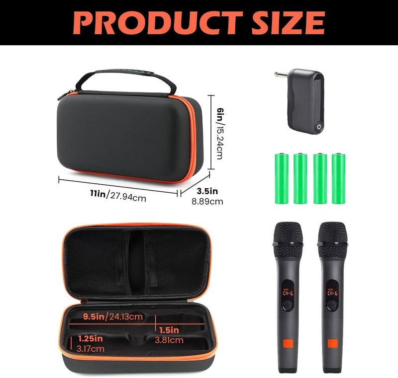 Ranjaner Wireless Microphone Case, Portable Handheld Dual Mic Storage Box for Singing or Karaoke, Microphone Travel Organizer for Receivers, Adapters, AA Batteries(STYLE:Hook and Loop Fastener) - Image 2